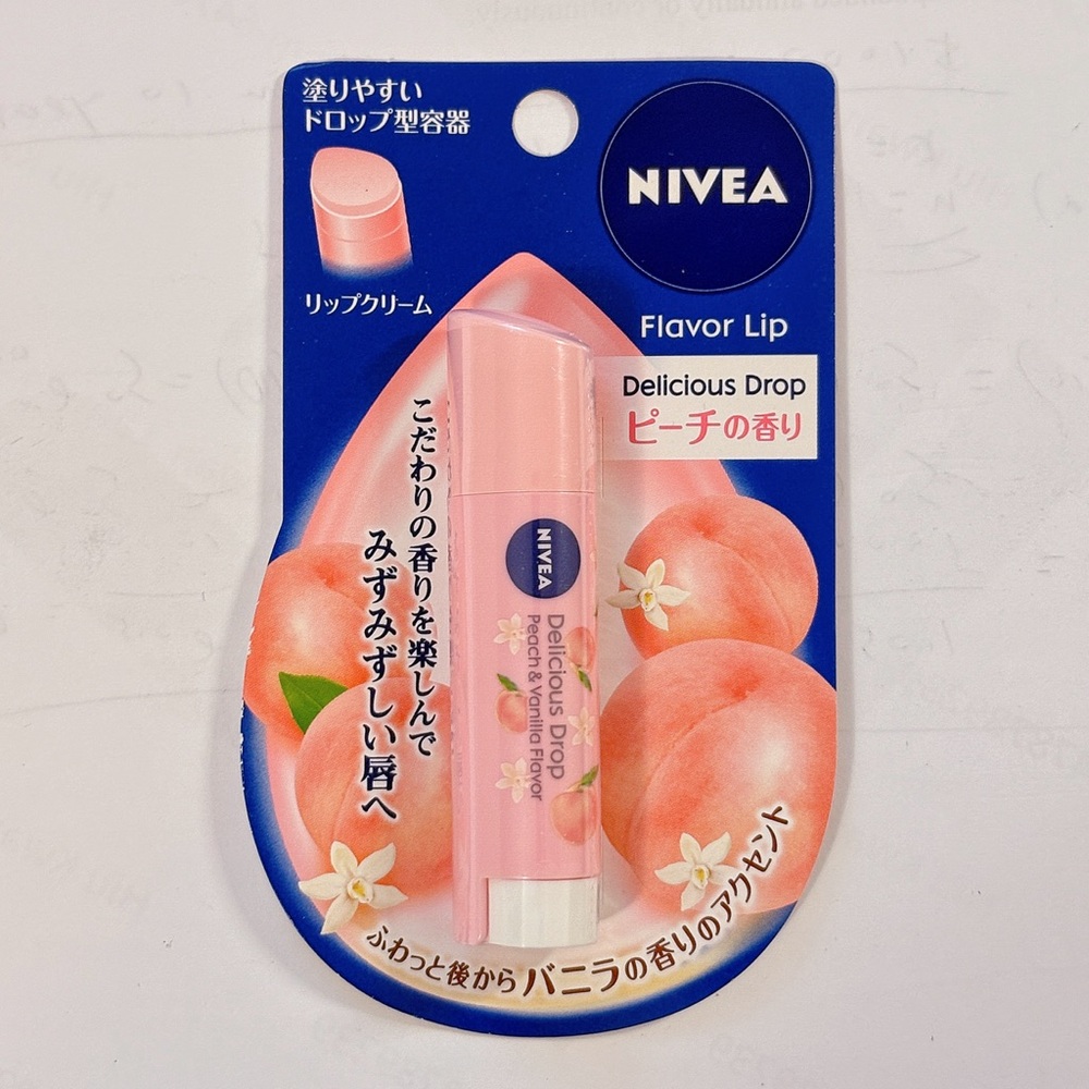 Nivea Japan Delicious Drop Peach & Vanilla Lip Balm 3.5g Kawaii Spring Hydration